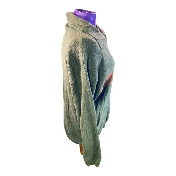 J.Ferrar men’s green orange stripe ribbed pullover collared cotton sweater L - Picture 3 of 8